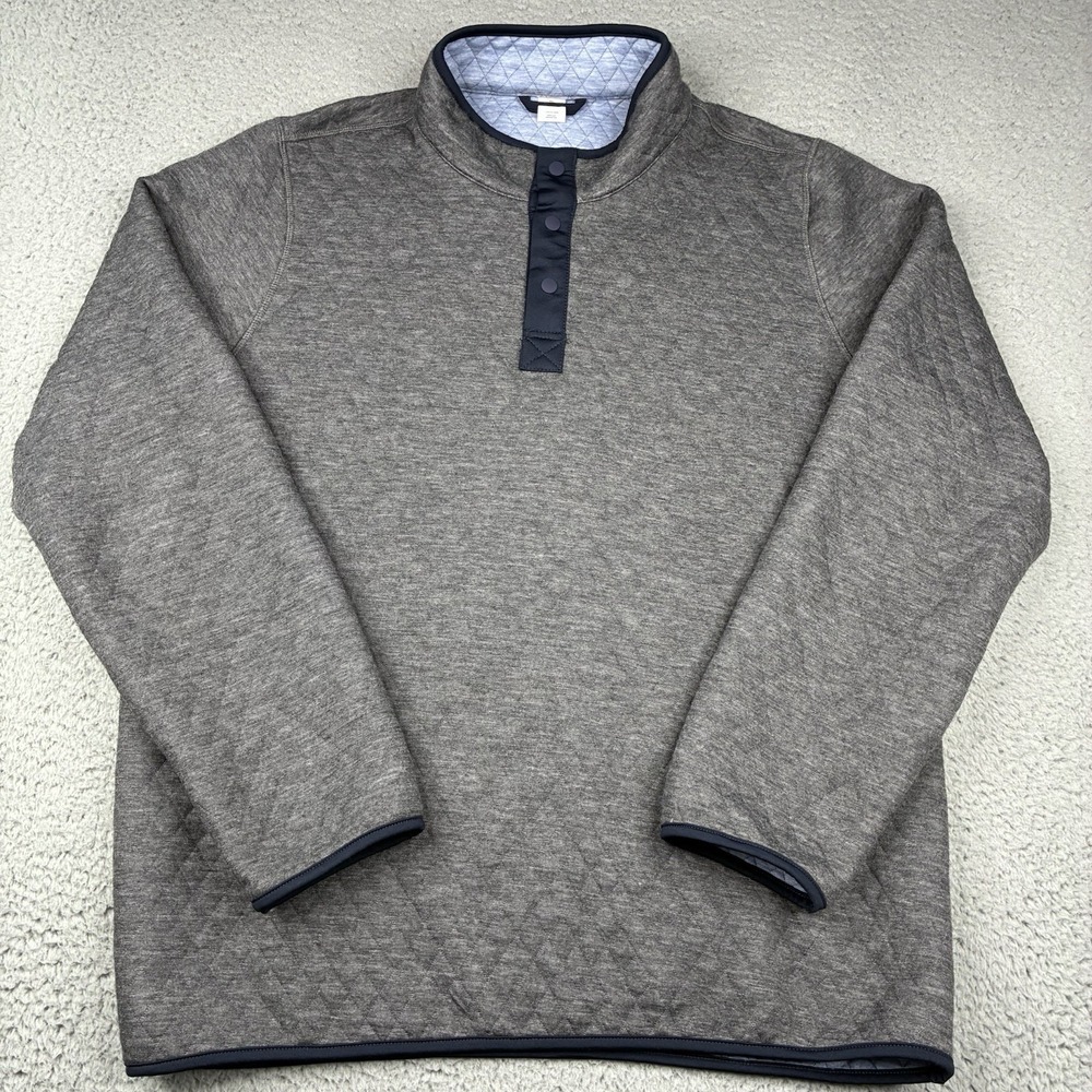 Marine Layer Corbet Reversible Fleece Pullover Men's Large Gray Quilted Snap